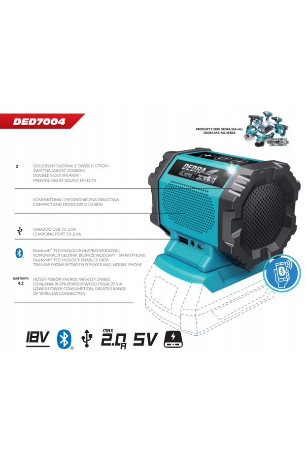 BOXĂ BLUETOOTH USB 18V SASALL DED7004