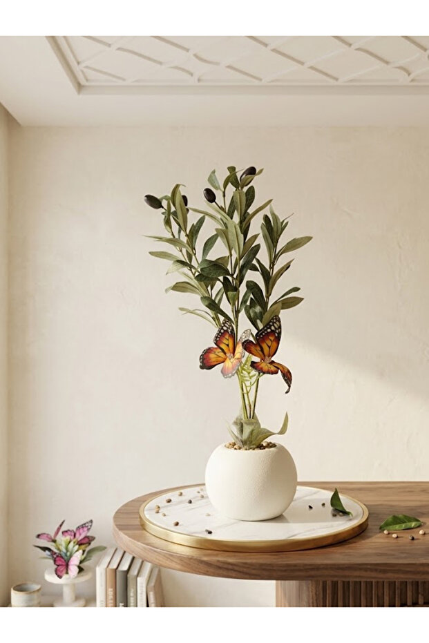 Artificial Tree Simulated Natural Olive Tree with Butterfly Branch Plastic Base 55cm
