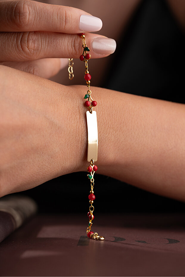 Steel Cherry Model Name-Engravable Children's Bracelet