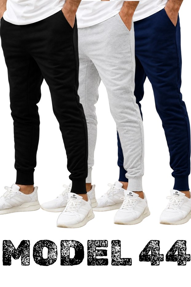 Set of 3/3 Pieces Unisex Ribbed Regular Black Gray Navy Blue Color Sports Sweatpants