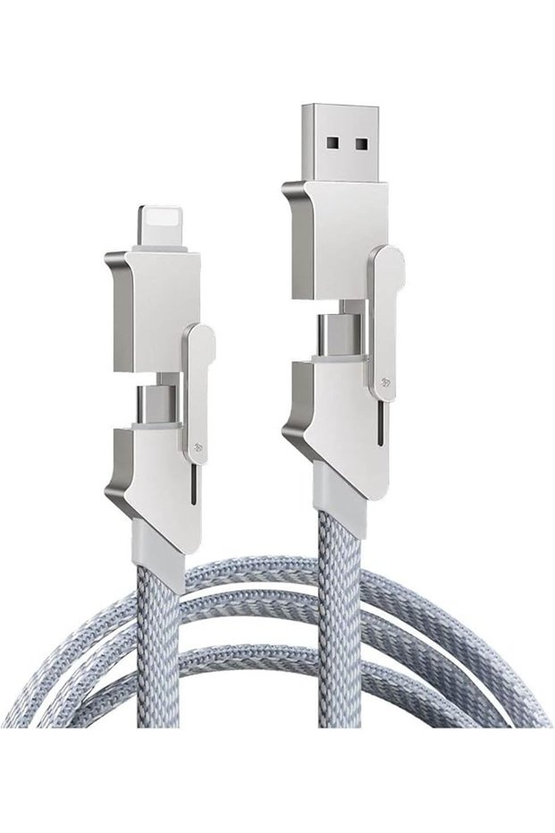 كابل شحن متعدد، 4 في 1، مجدول من النايلون بطول 3 أقدام/1 متر، محول شحن USB متعدد المنافذ، نوع C/USB A P