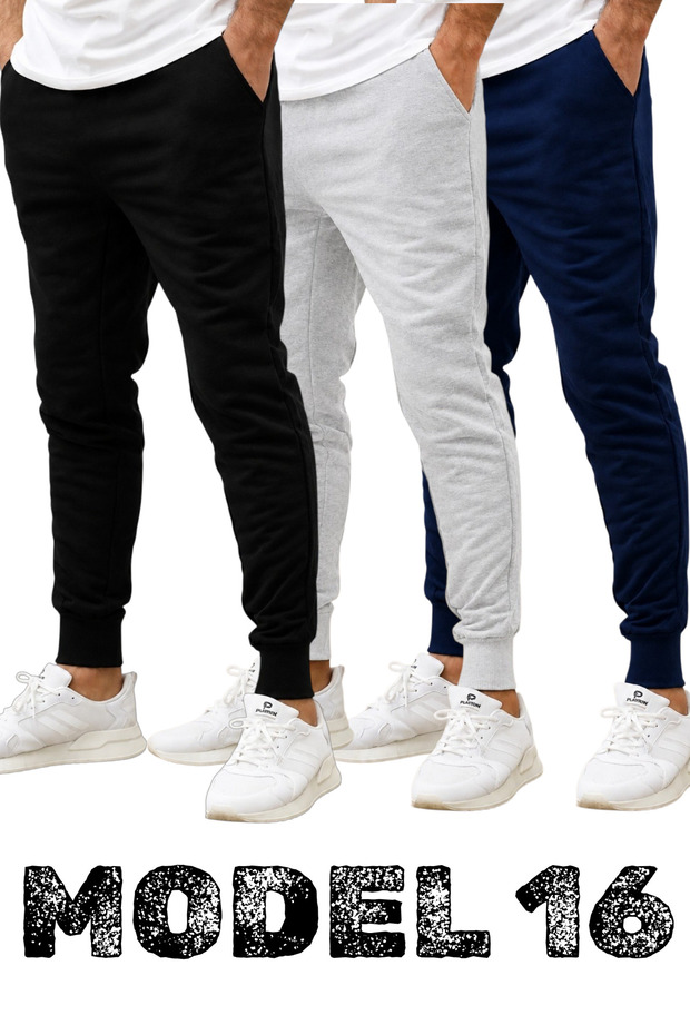 Set of 3/3 Pieces Unisex Ribbed Regular Black Gray Navy Blue Color Sports Sweatpants