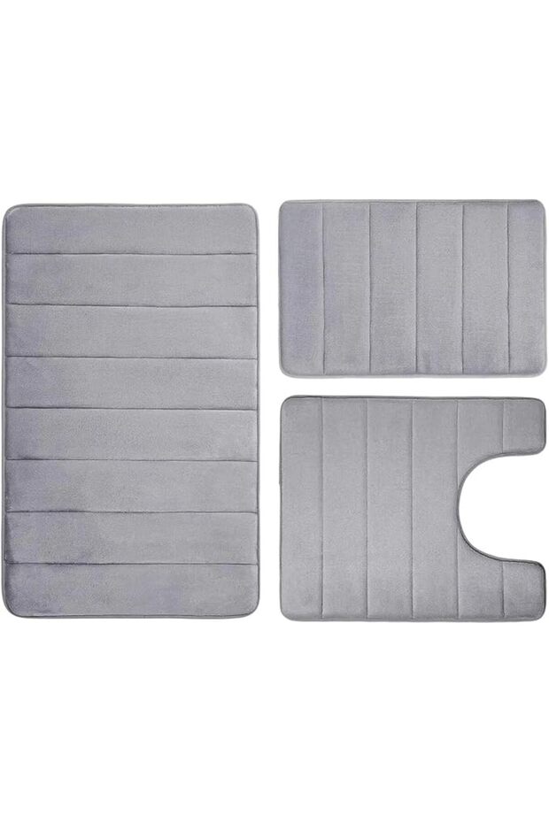 Vinatezo Rectangular and U-Shaped Microfiber Brown Machine Made Non Slip Washable Bath Mat