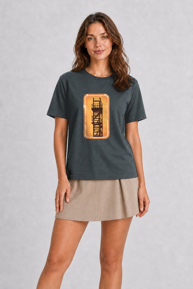 Women's Retro City Ladder Graphic T-Shirt Design - Smoked