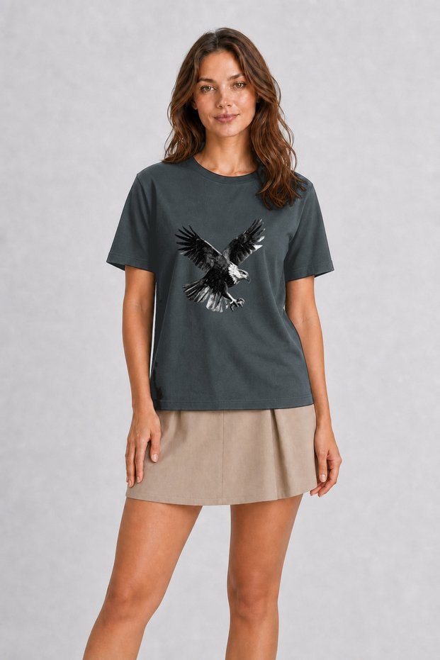 Women's Smoked Halftone Eagle Poster Graphic Printed Regular Fit 100% Cotton T-Shirt