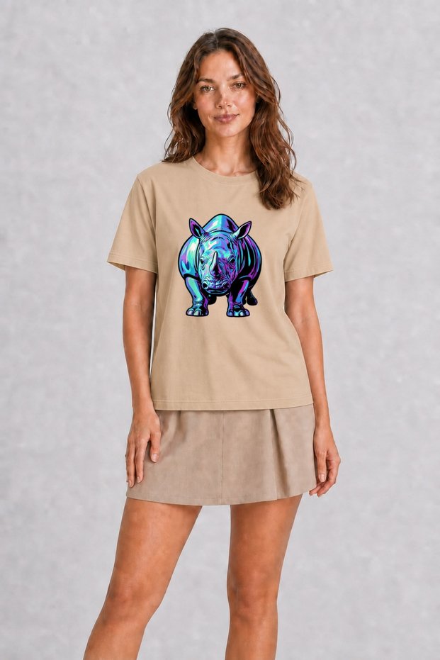 Women's Pop-Art Rhino Design - Cream