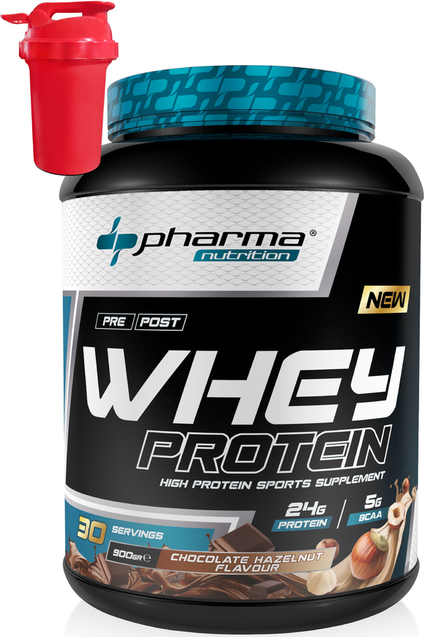 Whey Protein 900 Gr 30 Servings Chocolate Hazelnut Flavored 24 Grams of Protein 100% Protein Powder Shaker Gifted