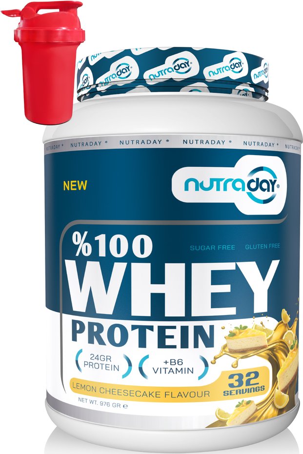 Whey Protein 976 Gr 32 Servings Lemon Cheesecake Flavored 24 Grams of Protein 100% Protein Powder Shaker Gifted with a Shaker