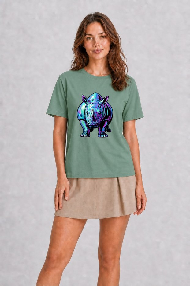 Women's Pop-Art Rhino Design - Green