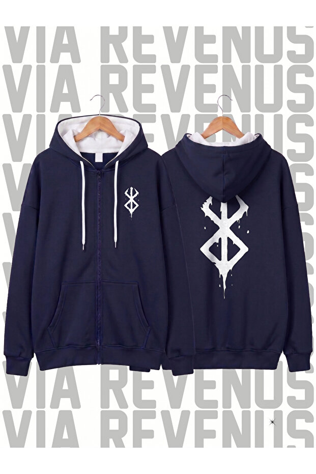 Berserker Front and Back Printed Unisex Zipper Hooded Sweatshirt Cardigan