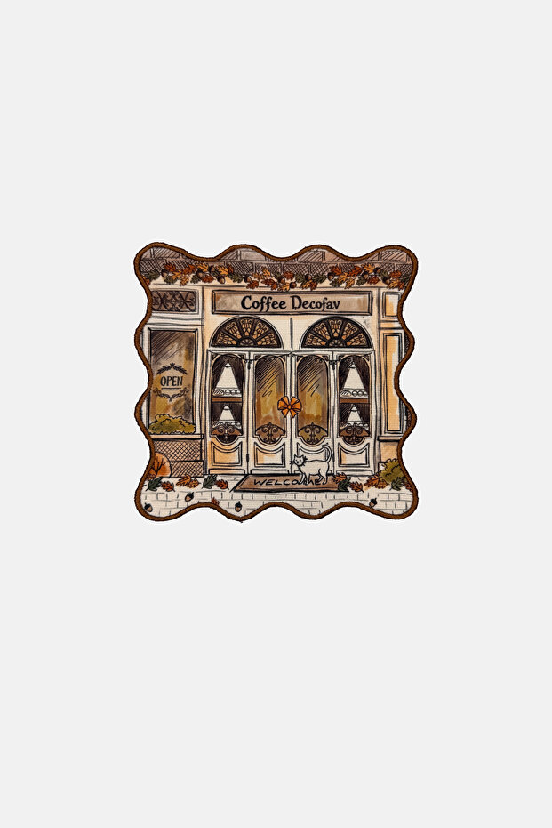Autumn Themed Cafe Display Case Patterned Embroidered Cocktail Napkin 1 Piece