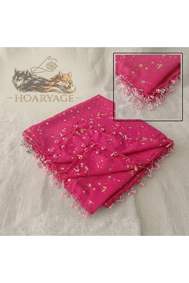 Handmade Patterned Yarn Embroidery with Ring Beads on the Edge, Yemeni, Scarf, with Embroidery on 4 Sides