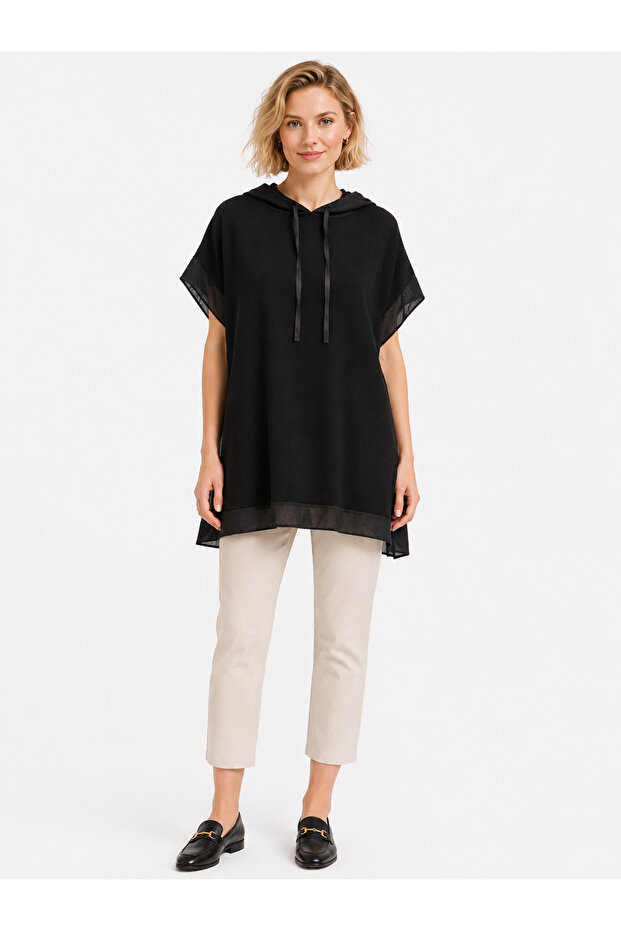 Women's Black Hooded Oversize Tunic Blouse