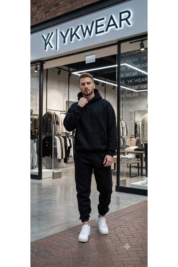 Oversize Hooded Plain Unprinted Tracksuit Set with 4 Color Variants