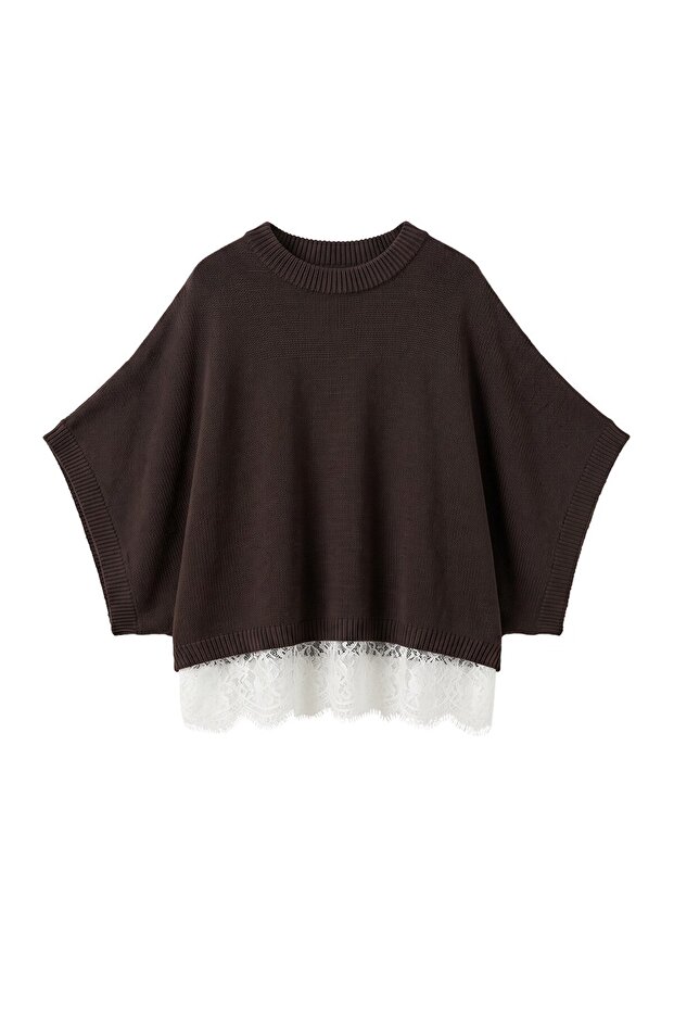 Bitter Brown Lace Detailed Knitwear Blouse