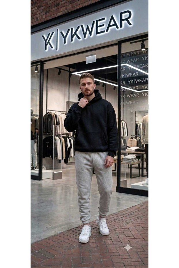 Oversize Hooded Plain Unprinted Tracksuit Set with 4 Color Variants
