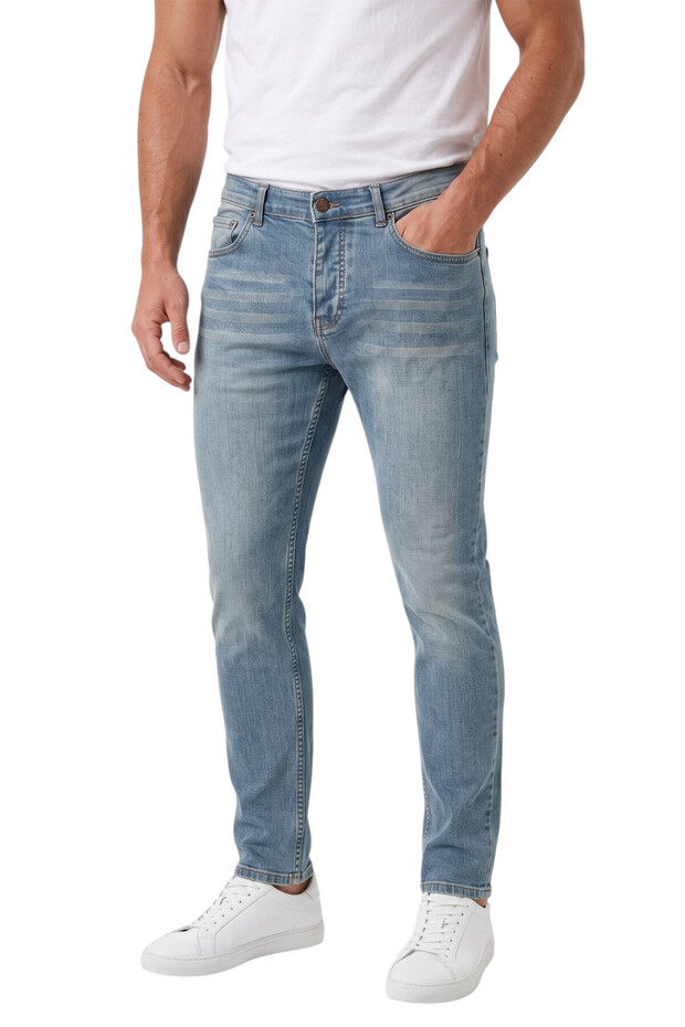 Men's Slim Fit Lycra Stonewashed Cotton Blue Jeans – Button Closure Jean 2605153