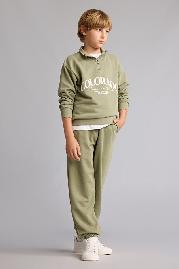Half Zipper Printed Long Sleeve Top Elasticized Leg Bottom 2-Piece Set Boys I0291A826Au