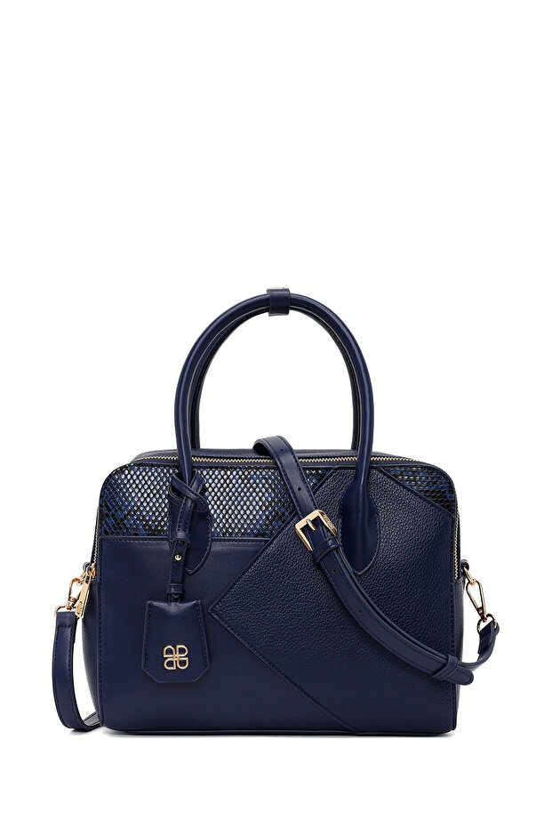 Women's Navy Blue Long Strap Printed Shoulder Bag Ab150011Sk