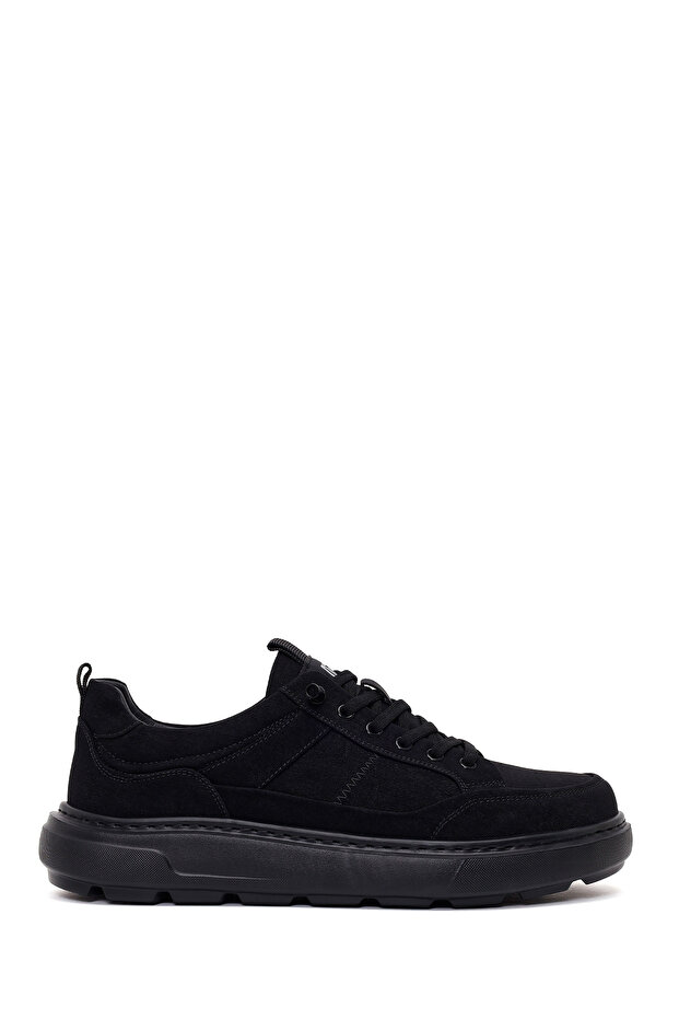 Zero Men's Black Lace-Up Thick Sole Fabric Sneaker Wm680072Kk