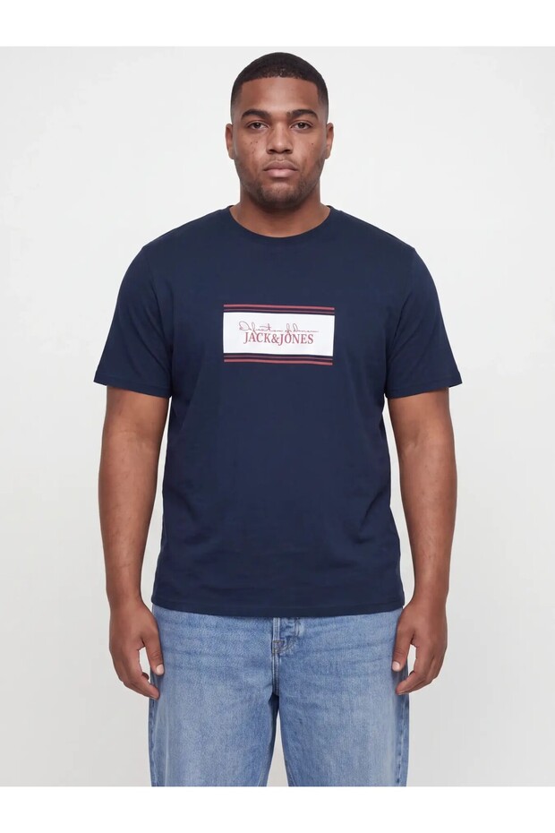 Men's Navy Blue Jjbuster Tee Ss Crew Neck Bts Sn Pls Large Size T-Shirt