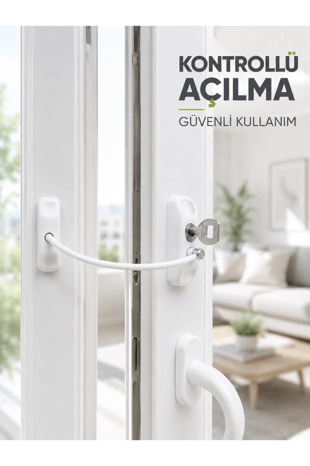 White Wired Window Lock with Key Security System Child Protection Device