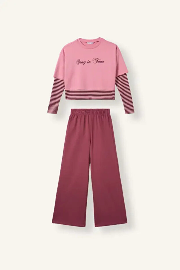 Printed Layered Look Sweatshirt Top Wide Leg Bottom 2-Piece Set Girls I7951A826Au