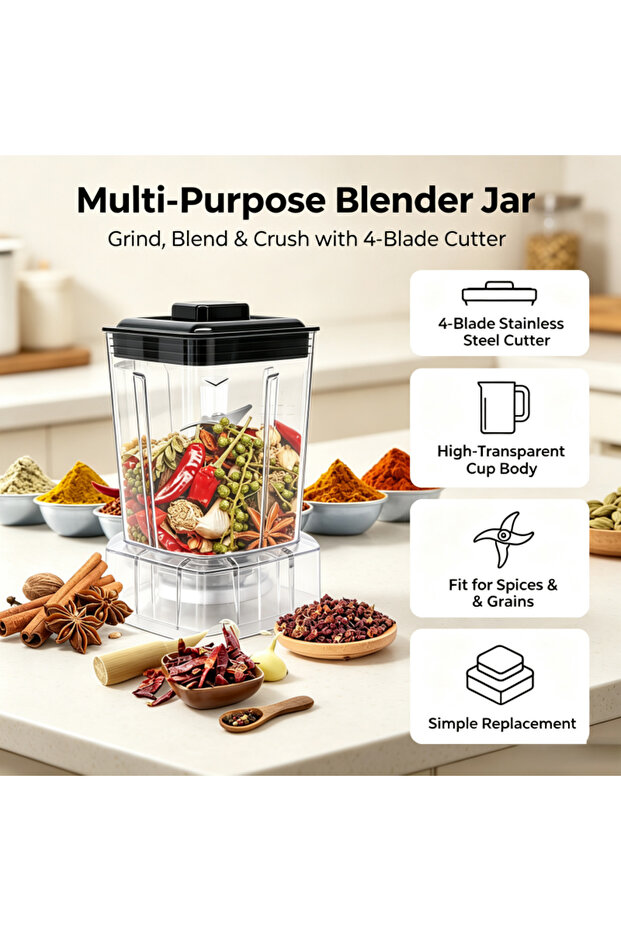 Silver Crest Replacement Blender Cup, Small Size Mixing Cup with Lid and Blades, Spare Jar for Multi‑Function Blender, for Grinding Nuts, Chili, Garlic