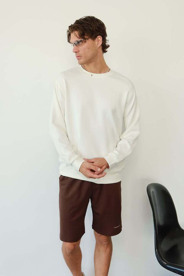 Men's Crew Neck Basic Relaxed Fit Sweatshirt White - 25K 1066