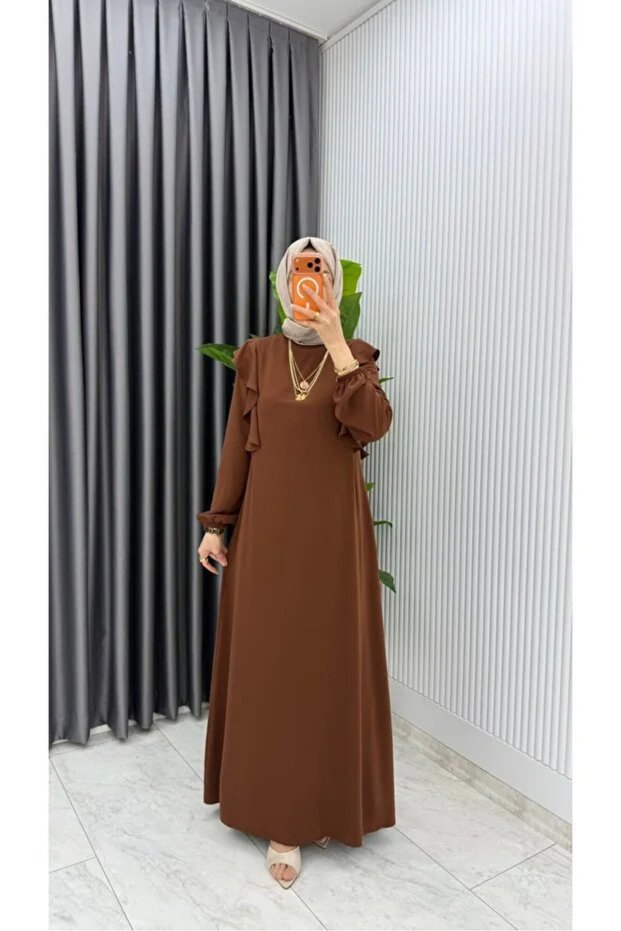 Women's Hijab Crepe Fabric Brown September Model Dress