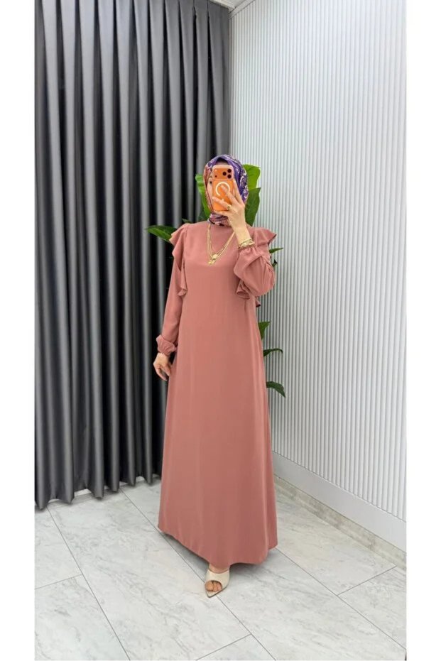 Women's Hijab Crepe Fabric Dusty Rose September Model Dress