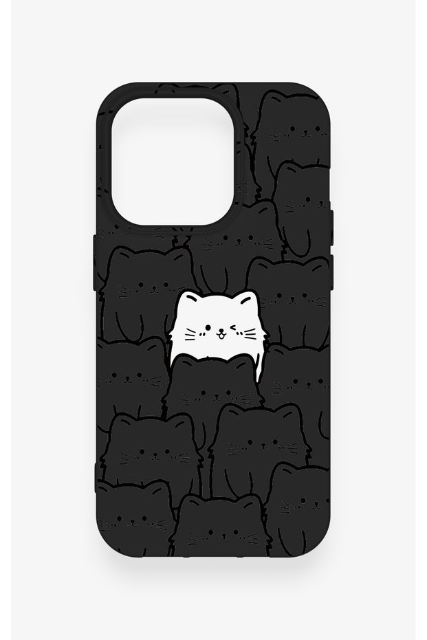 Many Cats Patterned Silicone Case Compatible with iPhone 14 Pro