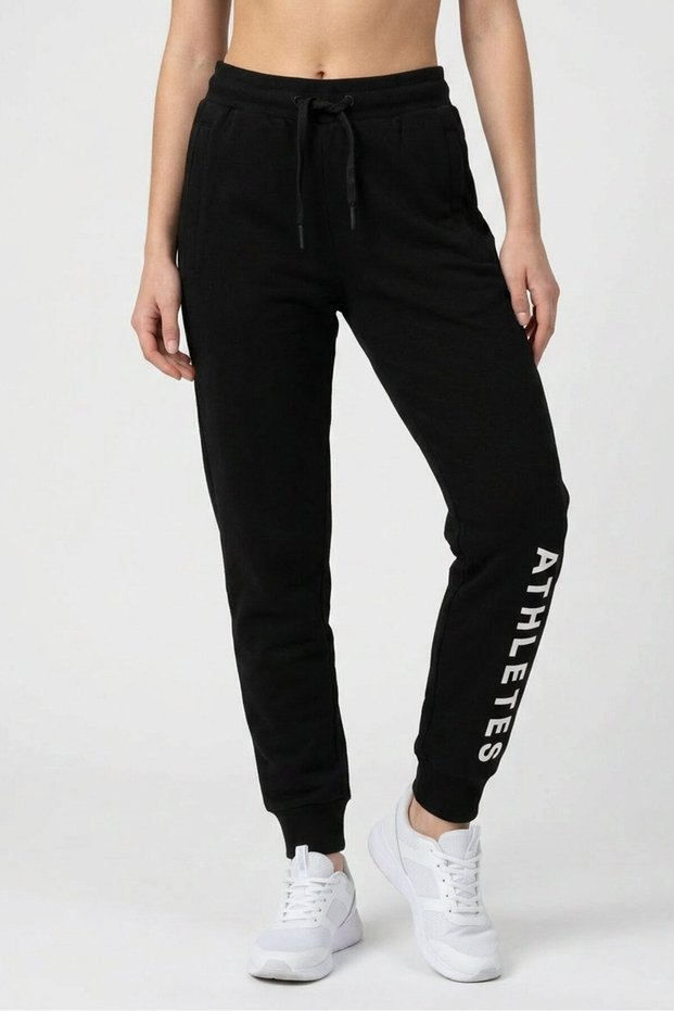 Women Relaxed Fit Graphic Print Outdoor Track Pants, Black