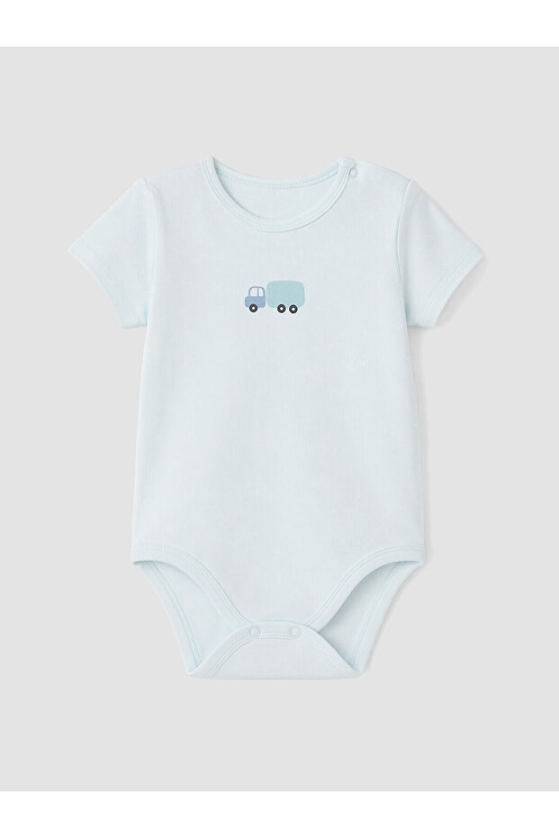 Two Mt Shop Quality Lcw Baby Blue Short Sleeve Printed Baby Boy Bodysuit