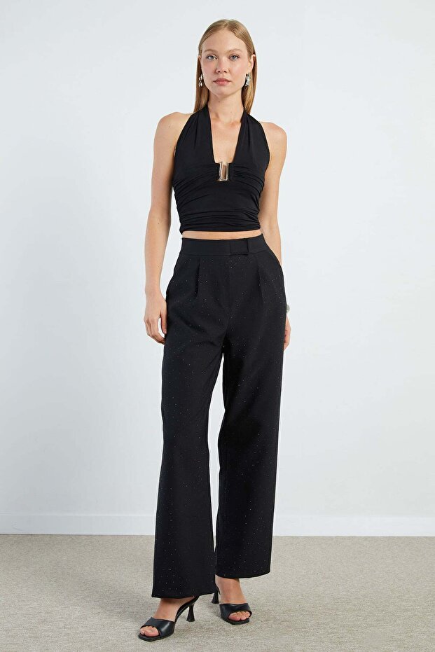 Stoned Waist Velcro Palazzo Trousers