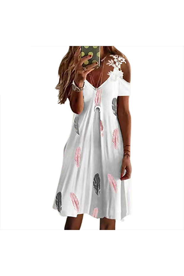 Women's White A-line Short sleeve Mini Dress