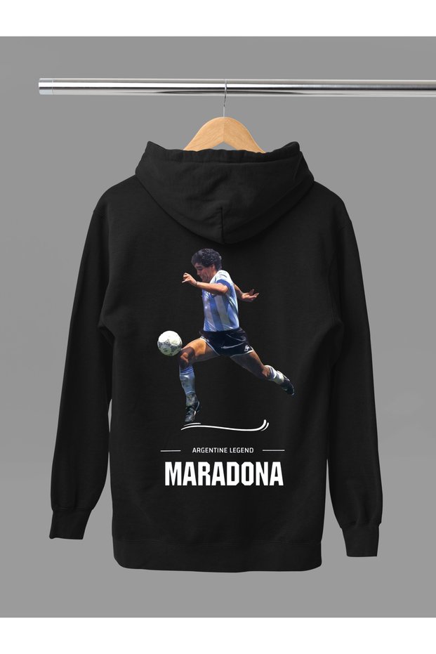 Diego Armando Maradona Printed Cotton Long Sleeved 3-Yarn Hooded Sweatshirt