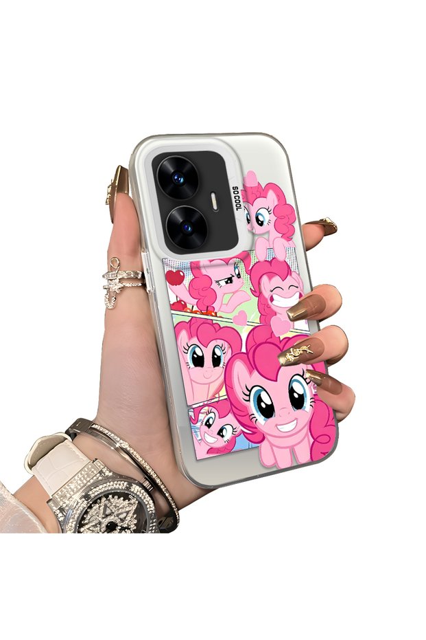 Realme C55 Compatible Pinkie Pie Multiple Facial Expression Printed Hard Acrylic Back Soft Silicone Frame Case