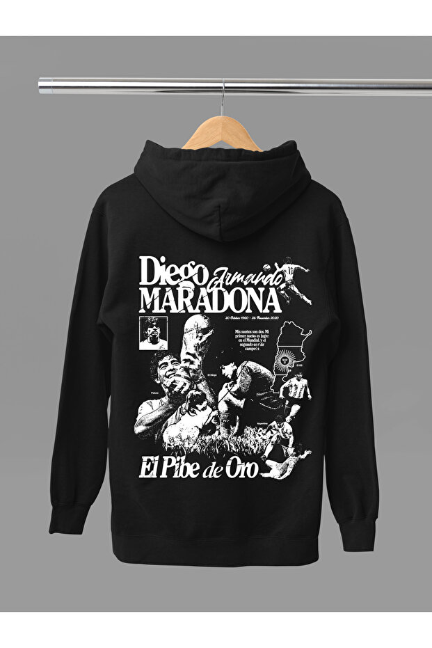 Diego Armando Maradona Printed Cotton Long Sleeved 3-Yarn Hooded Sweatshirt