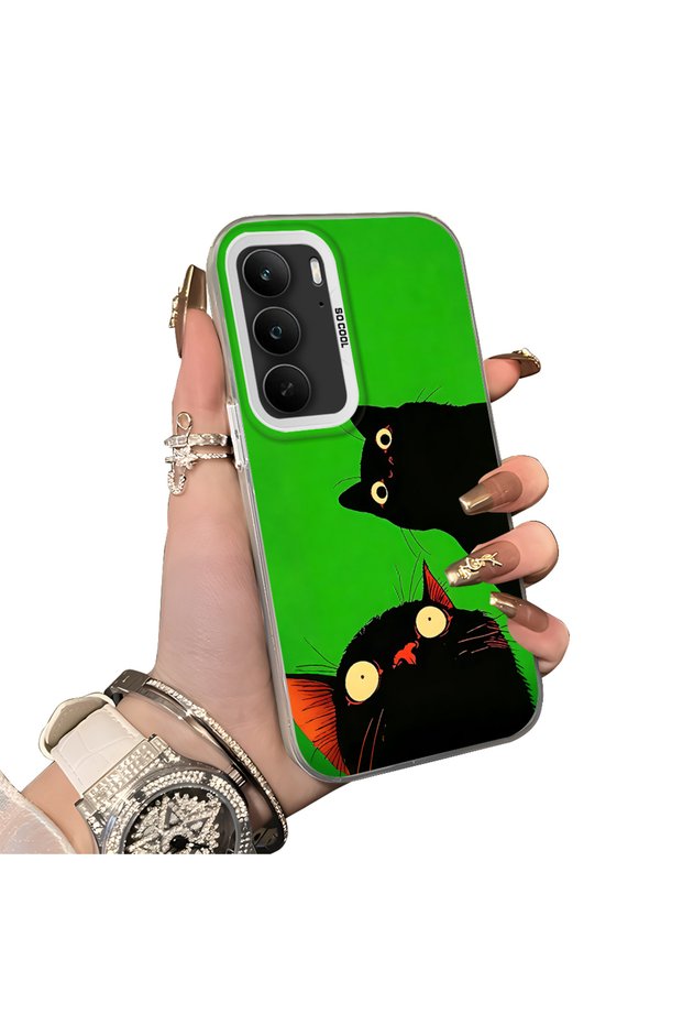 Realme C75 4g Compatible Hard Acrylic Back Silicone Edge Lens Protection Case Cat