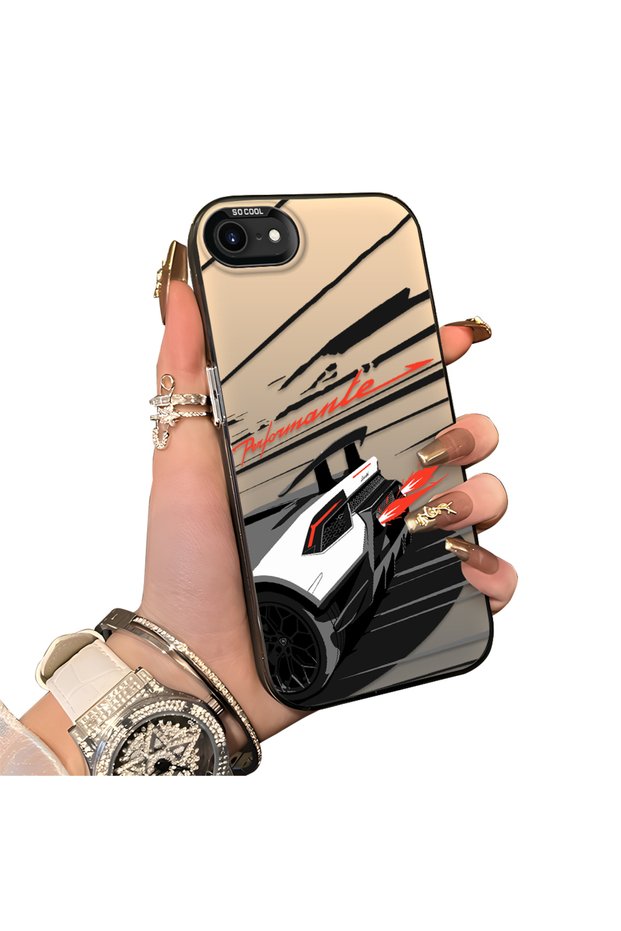 iPhone 7/8/Se 2020 2022 Compatible Stylish Racing Car Pattern Acrylic Back Panel Silicone Edge Shock Absorbing Case