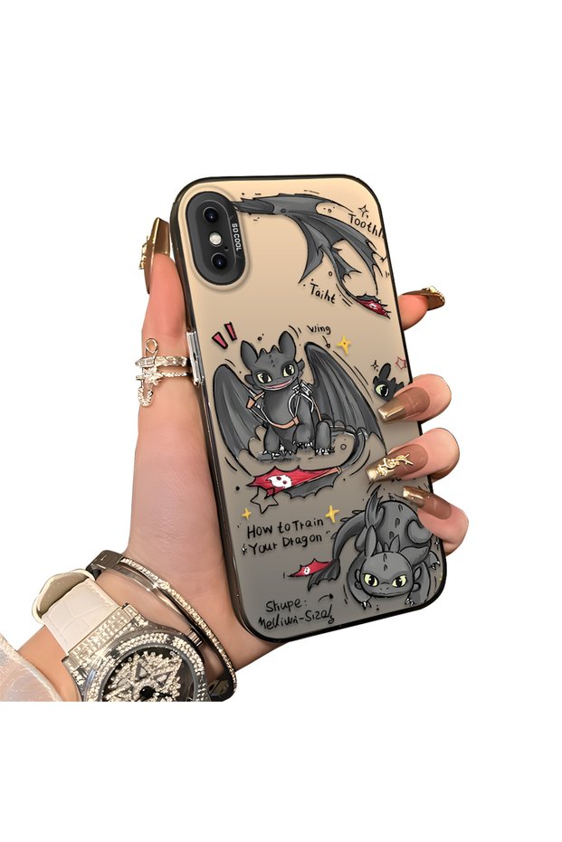 iPhone X/Xs Compatible Hard Acrylic Back Silicone Edge Lens Protection Case Dragon