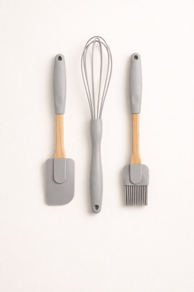 3-Piece a Silicone Kitchen Utensil Set - Heat-Resistant Whisk, Brush, and Spatula Set