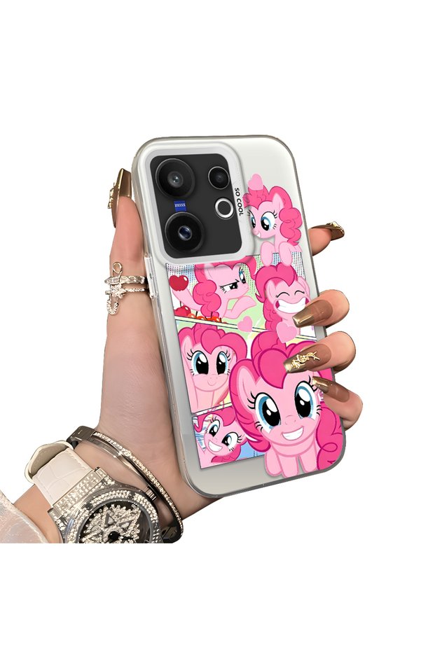 Vivo X200 Fe Compatible Pinkie Pie Multiple Facial Expression Printed Hard Acrylic Back Soft Silicone Frame Case