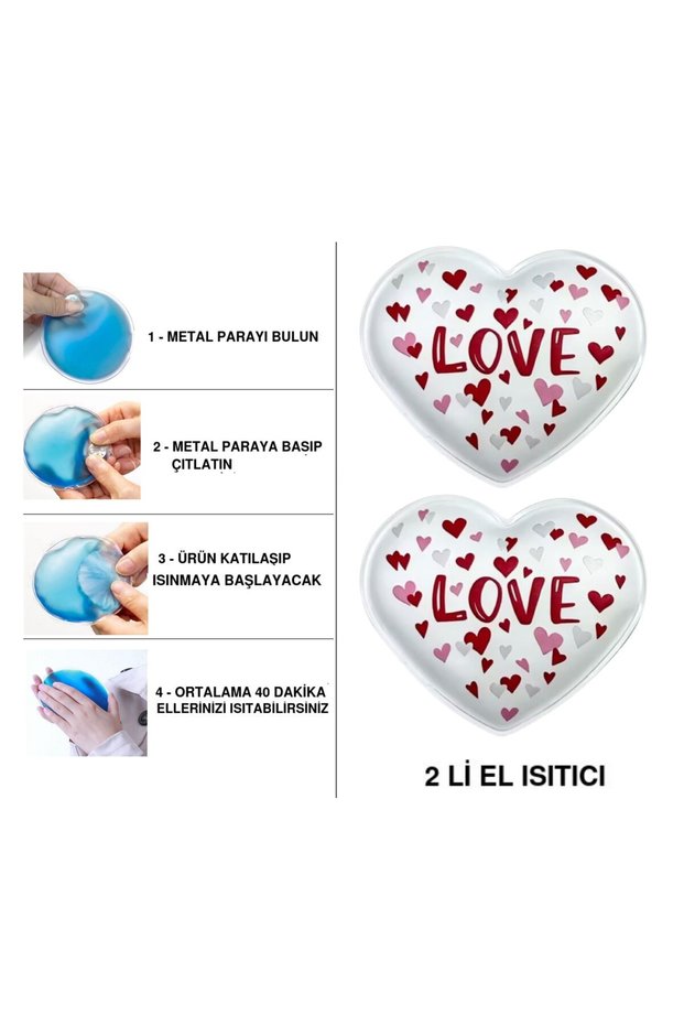 Sia 2 Pieces Heart Pocket Heaters with Love Message, Hand Warmers, Hot Water Bag Pvc 9cm