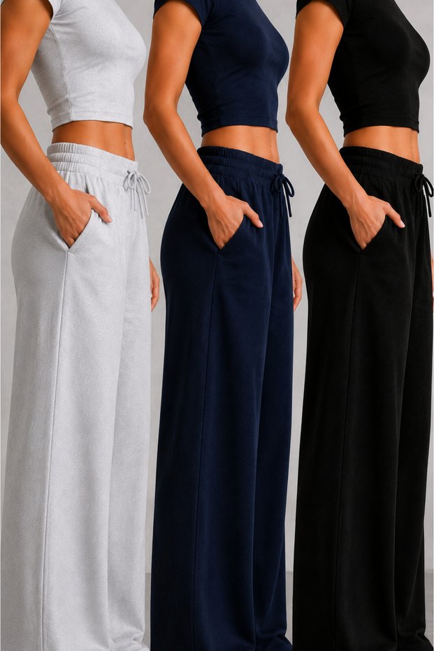 3-Piece Women's Black Gray Navy Blue High Waist Sweatpants