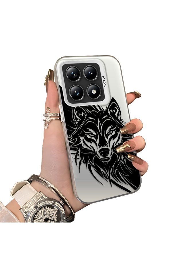 Xiaomi Mi 14t Pro Compatible Hard Acrylic Back Silicone Edge Lens Protection Case Wolf
