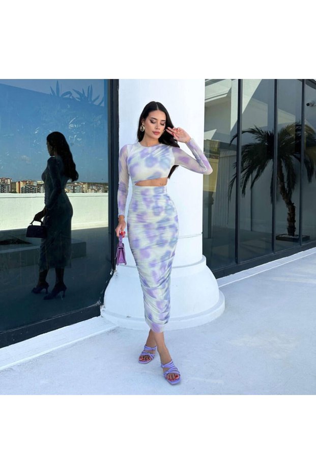 Women's Purple Tie-dye print Bodycon Maxi Dress