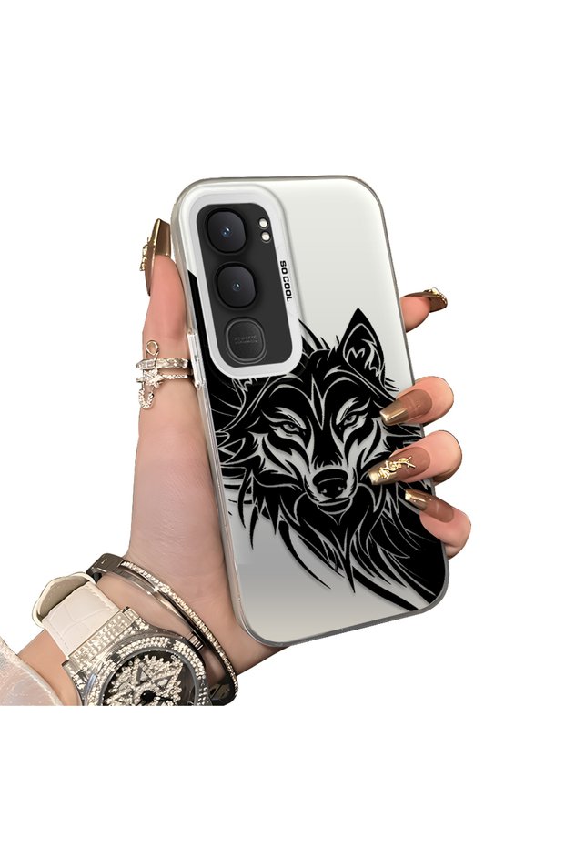Vivo Y31/Y21D Compatible Hard Acrylic Back Silicone Edge Lens Protection Case Wolf