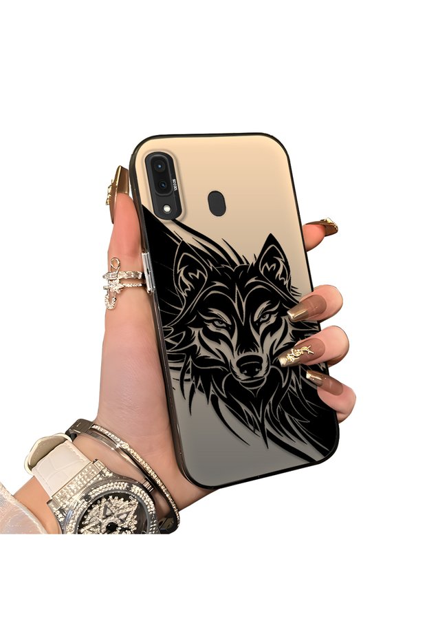 Samsung Galaxy A30/A20 Compatible Hard Acrylic Back Silicone Edge Lens Protection Case Wolf